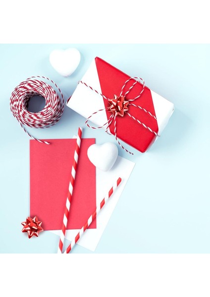 10 Adet Metalik Kırmızı Fiyonk Çekyıldız Hediye Paketi Süsü Rafya Yapışkanlı Yıldız Süs