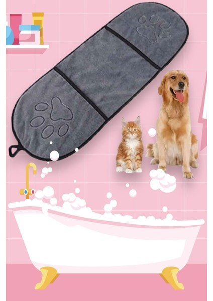 Yumuşak Mikrofiber Hayvan Kurulama Seti, 80X25 Cm, Eldiven ve Bezi ile Kolay Kullanım