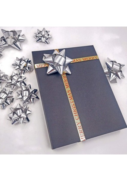 Gümüş Metalik Kendinden Yapışkanlı Fiyonk Yıldız Rafya Hediye Paketi Süsü 10 Adet modelleri