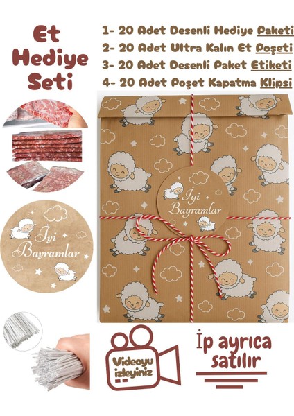 4lü Set Bayram Et Hediye Seti (Hediye Paketi+ Ultra Kalın Buzdolabı Poşeti+Etiket+ Klips) fiyatları