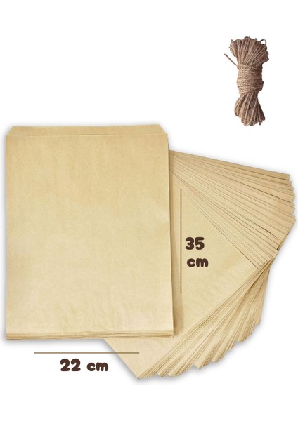 2li Set (50 Adet 22X35 + 15M Jüt Ip) Hazır Kraft Hediye Paketi Kalın Otantik Hediye Ambalaj Kağıdı