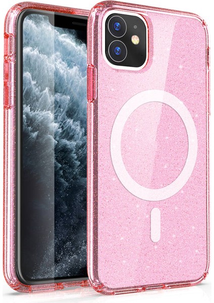 iPhone 11 Kılıf Şeffaf Simli ve Magsafe Özellikli Şık Dazzle Premium Sert Silicone Case Cover