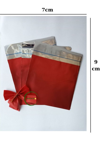 50 Adet Bantlı Minnak Boy Kırmızı Hediye Paketi Çok Küçük Metalize Kırmızı Hediye Poşeti 7x9