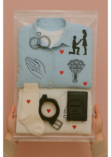 Love Concept Baskılı Özel Gün Temalı Bantlı 10 Adet Şeffaf Poşet 35X50+5 cm