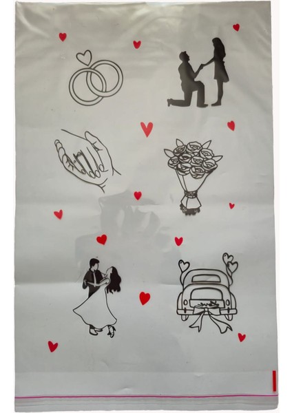 Love Concept Baskılı Özel Gün Temalı Bantlı 10 Adet Şeffaf Poşet 35X50+5 cm modelleri