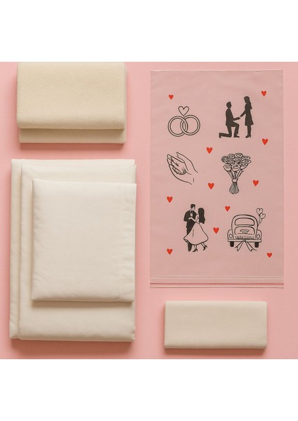 Love Concept Baskılı Özel Gün Temalı Bantlı 10 Adet Şeffaf Poşet 35X50+5 cm