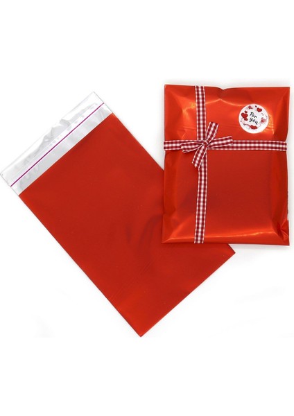 30X35 Kırmızı Yapışkanlı Metalize Hediye Poşeti Metalik Kırmızı Hediye Ambalaj Paketi 10 Adet modelleri