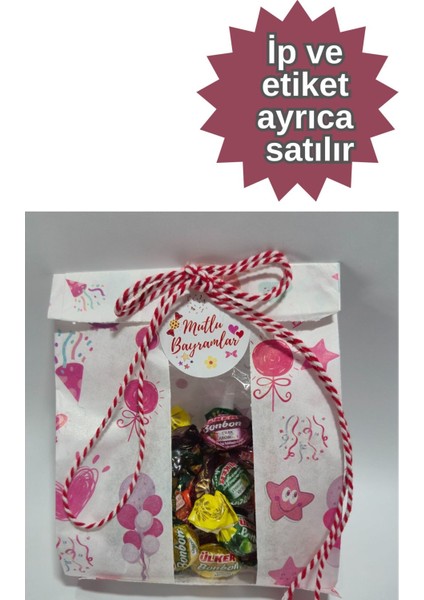 100 Adet Bayram Temalı Pencereli Beyaz Hediye Paketi Gıdaya Uygun Kese Kağıdı 13X21