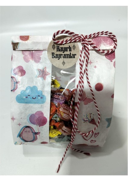100 Adet Bayram Temalı Pencereli Beyaz Hediye Paketi Gıdaya Uygun Kese Kağıdı 13X21