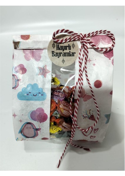 100 Adet Bayram Temalı Pencereli Beyaz Hediye Paketi Gıdaya Uygun Kese Kağıdı 13X21