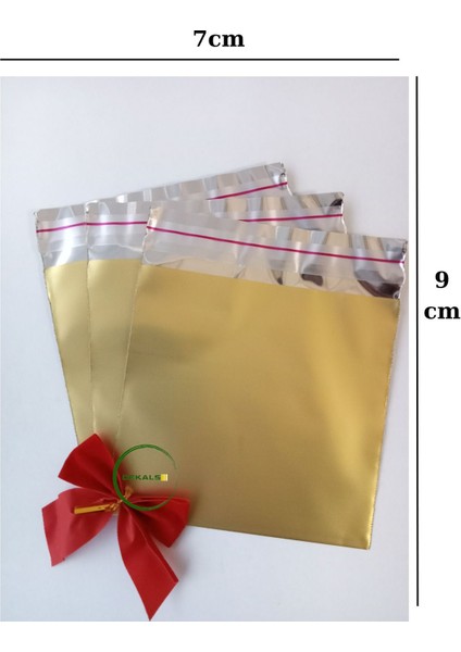 50 Adet 7x9 Bantlı Minnak Boy Altın/gold Hediye Paketi Çok Küçük Metalize Sarı Hediye Poşeti