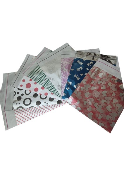 50 Adet Desenli 17X25 Yapışkanlı Metalize Hediye Poşeti Paketleme Malzemesi