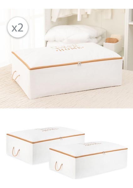 2'li Beyaz Bej Baskılı Mega Boy Yatak Altı Dolap Içi Yastık Yorgan Kazak Hurcu