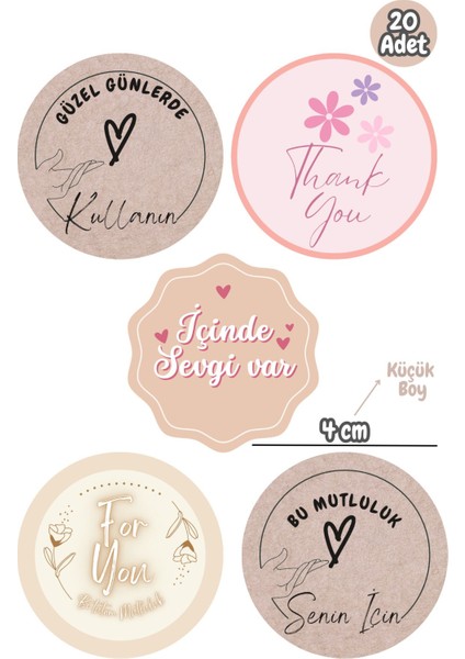 20 Adet Küçük Boy Karışık Etiket Paketlemeye Yardımcı Özel Gün Etiketi Sticker