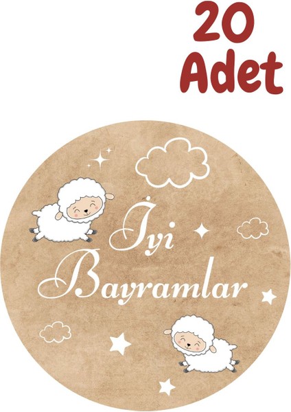 Kurban Bayramı Yuvarlak Yapışkanlı Etiket 4 cm 20 Adet İyi Bayramlar Temalı