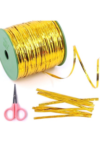 Gold/altın/sarı 15 Mt. Metalik Rulo Klips Hediye Paketleme Için Metalik Büküm Bağı
