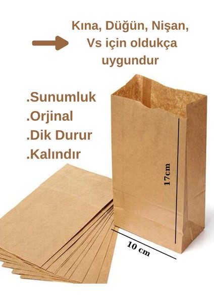 50 Adet Dik Duran Küçük Boy Kalın Kraft Sunumluk Kese Kağıdı (Düğün, Nişan, Kına Vs. Uygundur) 10X18 fiyatları