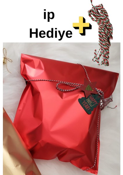 2li Set Ipli 30X45 Kırmızı Yapışkanlı Metalize Hediye Poşeti Metalik Kırmızı Hediye Paketi 10 Adet
