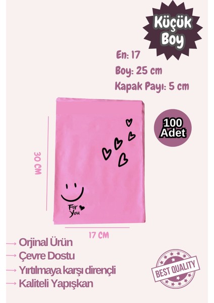 100 Adet 17X25+5 Küçük Boy Fuşya Kargo Poşeti Cepsiz Hediye Paketleme Poşeti