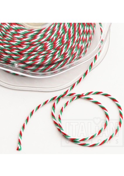 Hediye Süsleme İpi Kırmızı-Yeşil-Beyaz 10 M Uzunlukta Parti Malzemesi