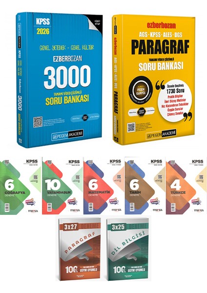 Pegem + Anla Kazan 2026 Kpss Gygk Ezberozan 3000 + Paragraf Soru + Marka Deneme 9 Lu Deneme