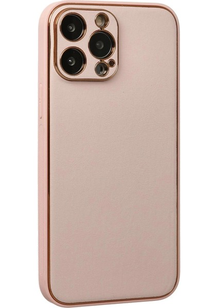 Newface iPhone 13 Pro Max Kılıf Coco Deri Silikon Kapak - Pudra modelleri