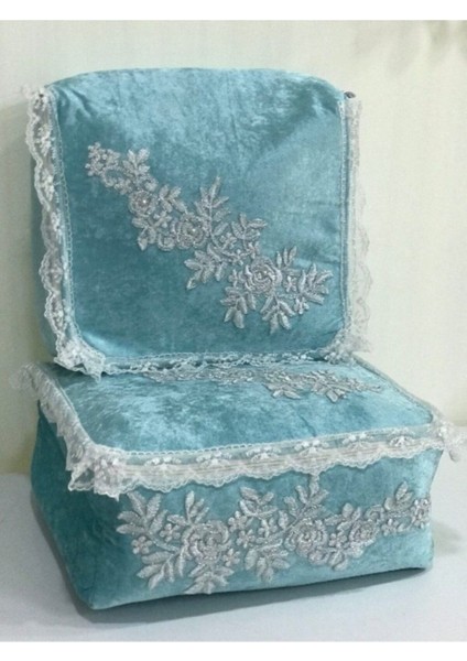 Su Yeşili Kadife Çeyizlik Hurç, 2 Parça Nişan Için Şık ve Zarif Tasarım