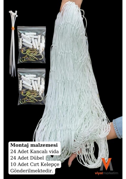 Balkon Güvenlik Filesi 2,5x4 Mt, 24'lü Montaj Seti, Beyaz Renk modelleri