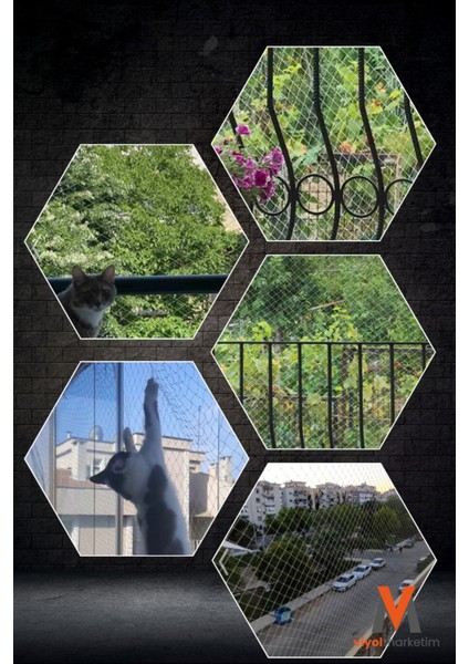 Balkon Güvenlik Filesi 2,5x4 Mt, 24'lü Montaj Seti, Beyaz Renk