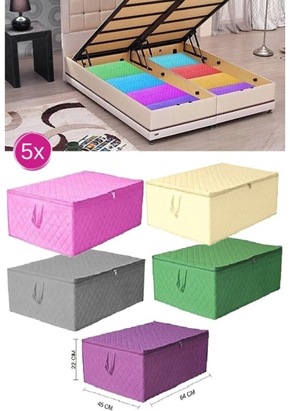 5 Adet Çok Renkli Baza ve Çekyat Tipi Hurç 64X45X22 cm