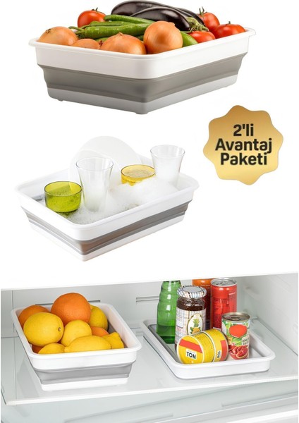 Katlanabilir Dikdörtgen Badya Seti, 2'li, Pratik ve Şık Tasarım