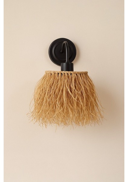 El Yapımı Doğal Siyah Metal Duvar Aydınlatması, Boho Tarz, 27X22 cm