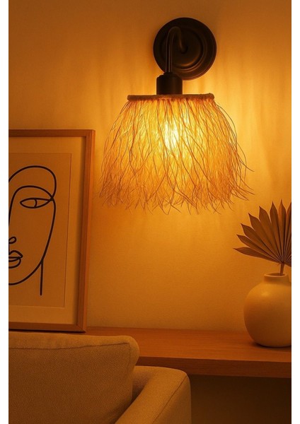 El Yapımı Doğal Siyah Metal Duvar Aydınlatması, Boho Tarz, 27X22 cm modelleri