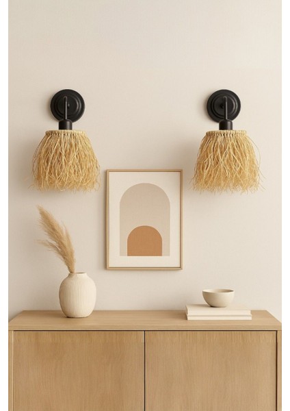 El Yapımı Doğal Siyah Metal Duvar Aydınlatması, Boho Tarz, 27X22 cm indirimleri