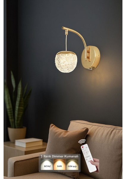 Dimmerli 3 Renk LED Duvar Aplikası, Modern Akrilik Tasarım, Sıcak ve Doğal Işık Seçenekleri