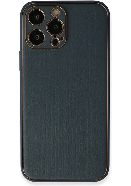 Newface iPhone 13 Pro Max Kılıf Coco Deri Silikon Kapak - Mavi