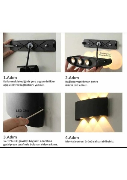 10W Sarı LED Duvar Aplik, Çift Taraflı Dekoratif ve Suya Toza Dayanıklı