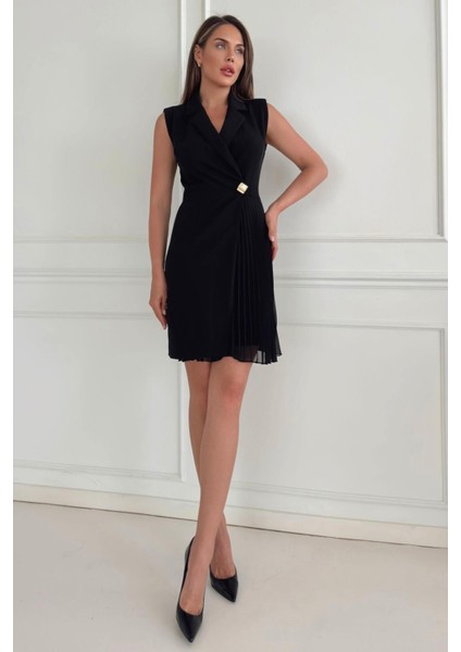 Ceket Yaka Düğme Detaylı Kolsuz Piliseli Kadın Abiye Elbise 017Y fiyatları