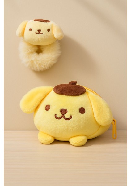 Pompompurin Peluş Cüzdan ve Saç Tokası Seti | Yumuşak Dokulu, Sevimli Tasarım, Çok Amaçlı Kullanım