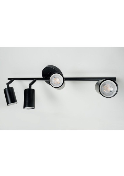 Dörtli Siyah Spor Aplik ve GU10 Ampüller ile Şık ve Modern Aydınlatma Seti