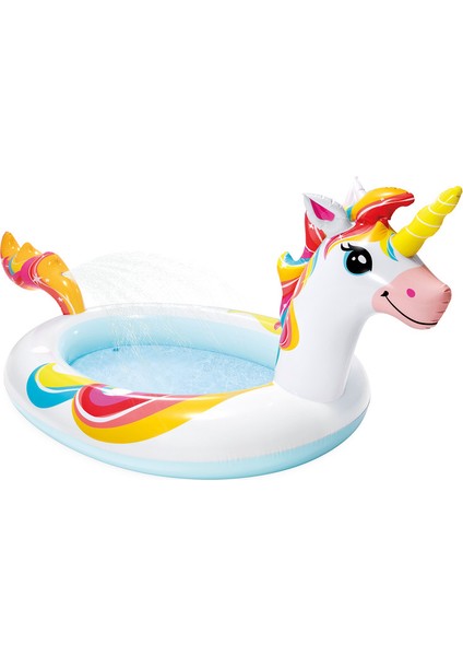 Unicorn Fıskiyeli Şişme Çocuk Havuzu | 127X102X69 cm Gölgelikli Deniz Botu | Deniz Yatağı