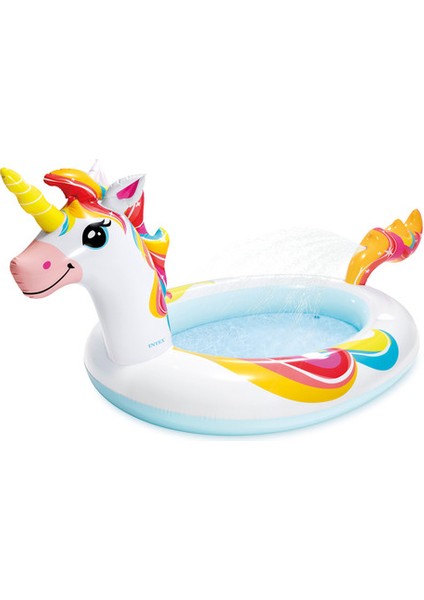 Unicorn Fıskiyeli Şişme Çocuk Havuzu | 127X102X69 cm Gölgelikli Deniz Botu | Deniz Yatağı