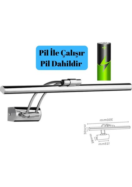 35 cm Krom Kasa Sarı Işık Pilli Banyo Ayna Tablo Aydınlatma Kuğu LED Aplik