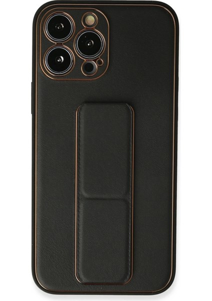 Newface iPhone 13 Pro Kılıf Coco Deri Standlı Kapak - Siyah