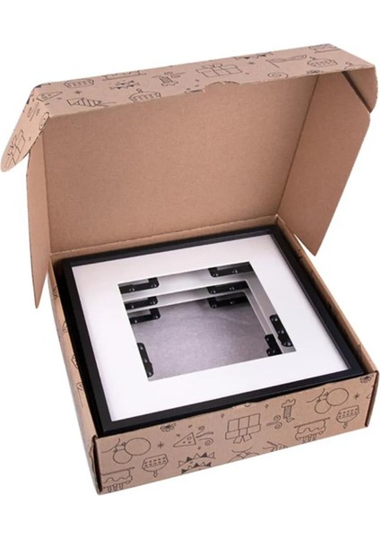 Siyah Kare Çerçeve ve Yapışkanlı Sarı Aplik Lamba 4'lü Set 14X14