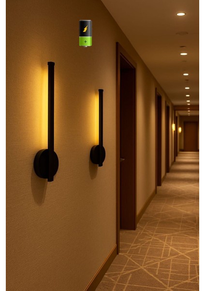 Şık Siyah Pilli LED Duvar Aplikası, Açık/kapa, 50 Cm, Modern Tasarım