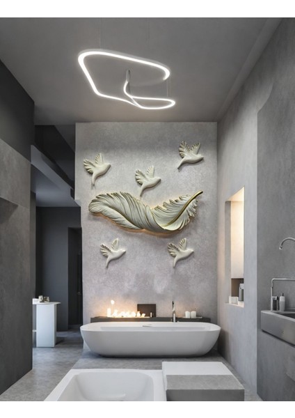 Altın Damarlı Kuş ve Tüy Detaylı Büyük Dekoratif Aplik 83X30CM fiyatları