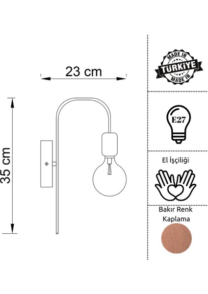 Şık Bakır Renkli Aplik, Modern ve Zarif Dekoratif Aksesuar fiyatları