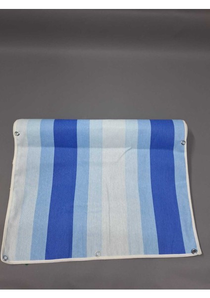 75X100 cm Mavi Lacivert Çizgili Kumaş Balkon Brandası, Kenar Biye Dikişli