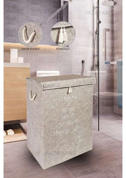 2'li Keçe Kapaklı Mega Çamaşır Sepeti Seti Bej Gri fiyatları